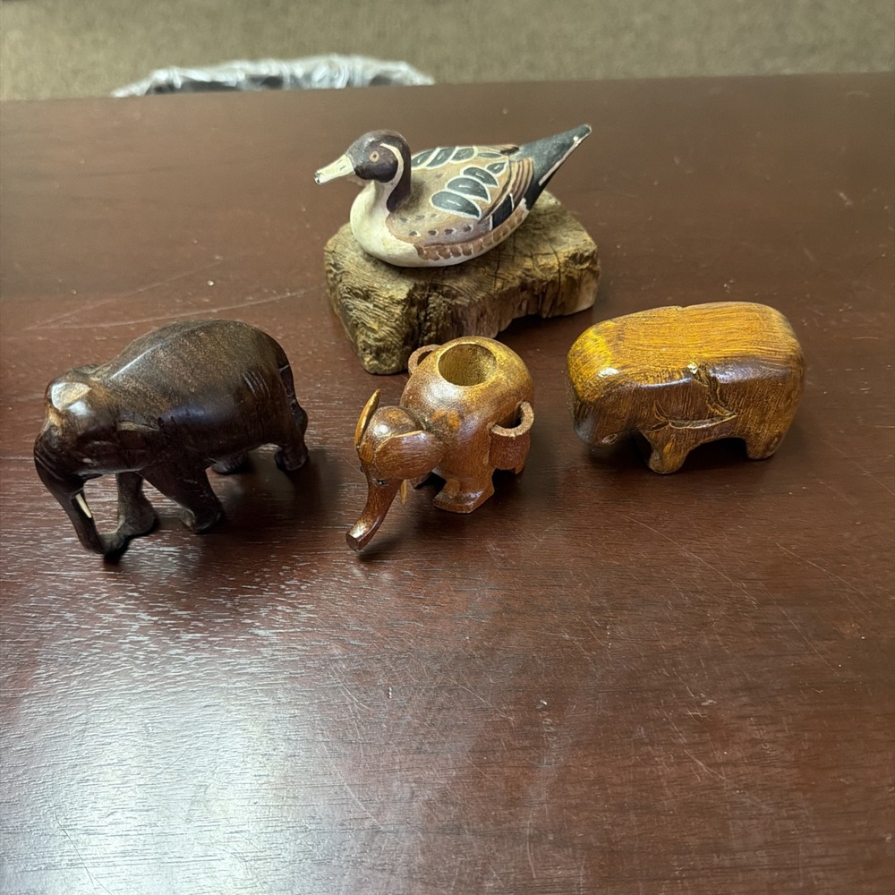 Vintage Lot Of 4 Figurines Carved Wood ~ Beautiful! Hand Made.